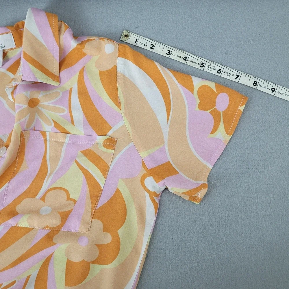 L.I.F.E. Shorts Set Retro Psychedelic Floral Orange Pink Rayon 2pc Medium